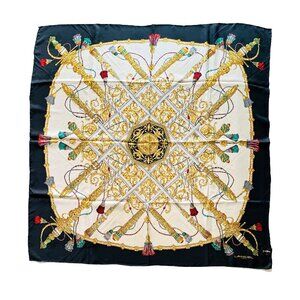 NWT Lancel Silk Scarf – Regal Sword & Tassel Motif – 40" Square
